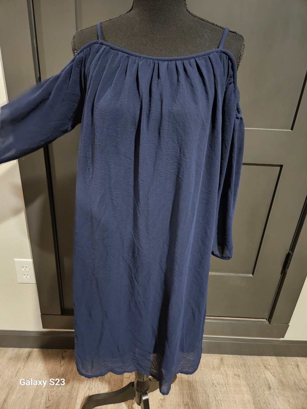 Tacera Navy Blue One-Shoulder Dress with Spaghetti Strap